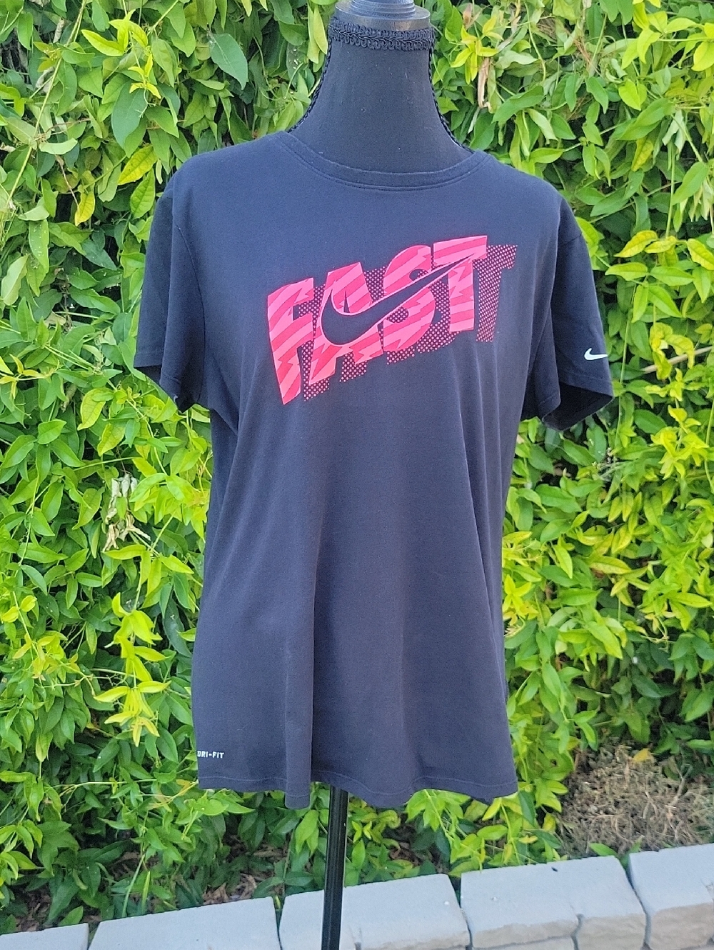 Nike Dri-FIT Black Tee with Vibrant Pink FAST Logo
